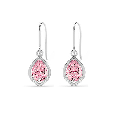 Silver Jino Pink Pear Solitaire Dangle Drop Earrings