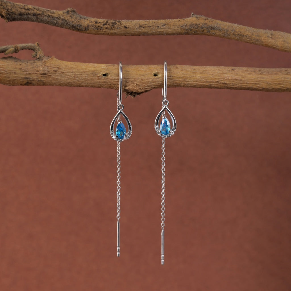 Silver Droplet Sui Dhaga Threader Earrings