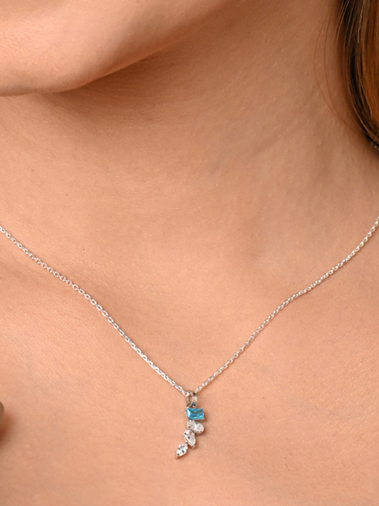 CLARA 925 Sterling Silver diamante Pendant Chain Necklace 