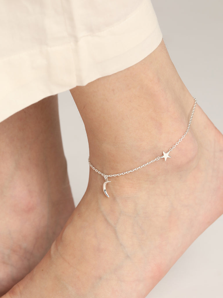 CLARA 925 Sterling Silver Minimal Anklet Payal ( Single ) Adjustable Chain Gift for Women and Girls