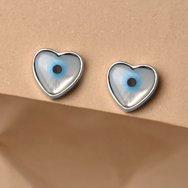 CLARA 925 Sterling Silver Heart Evil Eye Studs Earrings Gift for Kids Girls