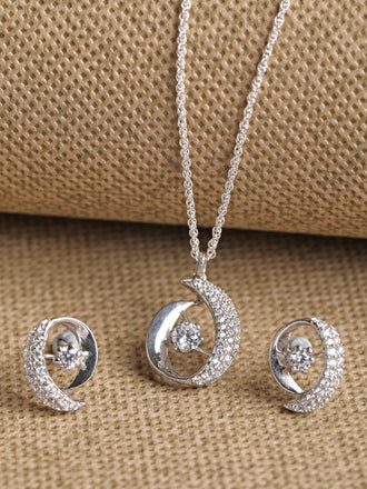 CLARA 925 Sterling Silver Rosa Pendant Earring Chain Jewellery Set 