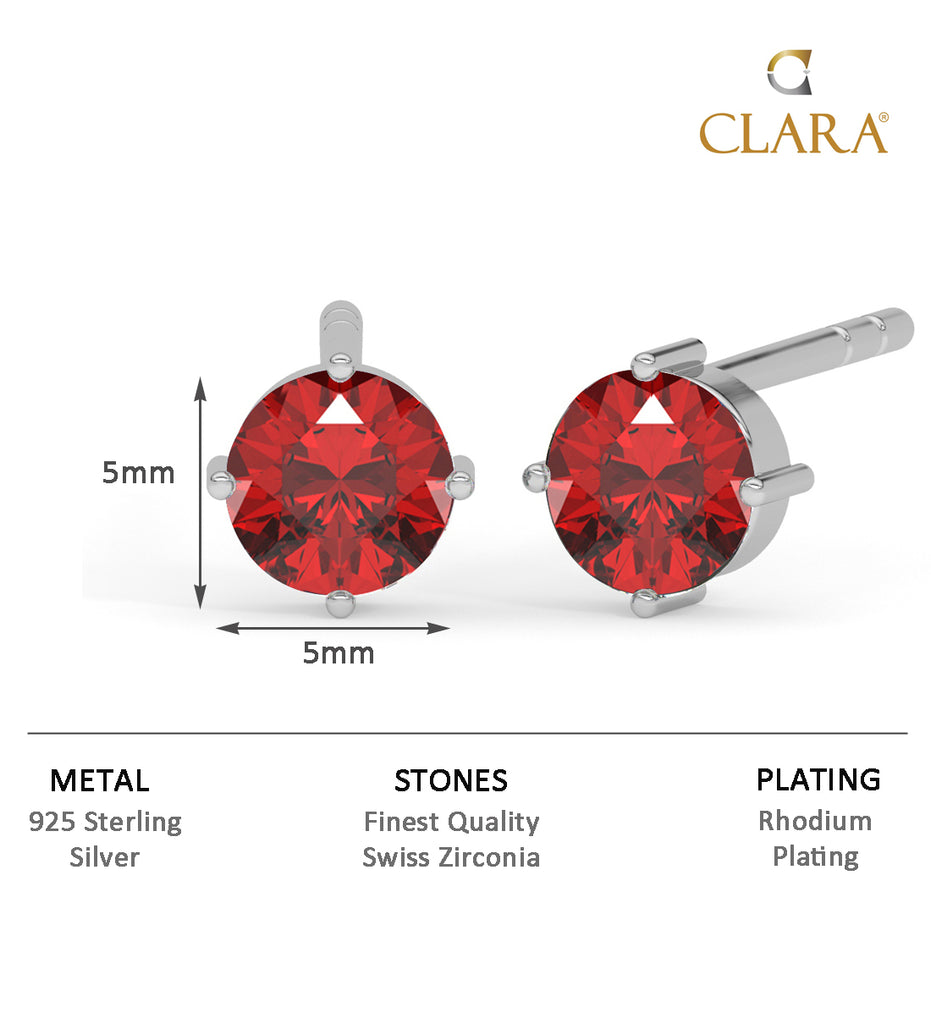 CLARA 925 Sterling Silver Blood Red Studs Earrings Gift for Kids Girls 