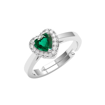 Silver Grethe Green Heart Solitaire Ring