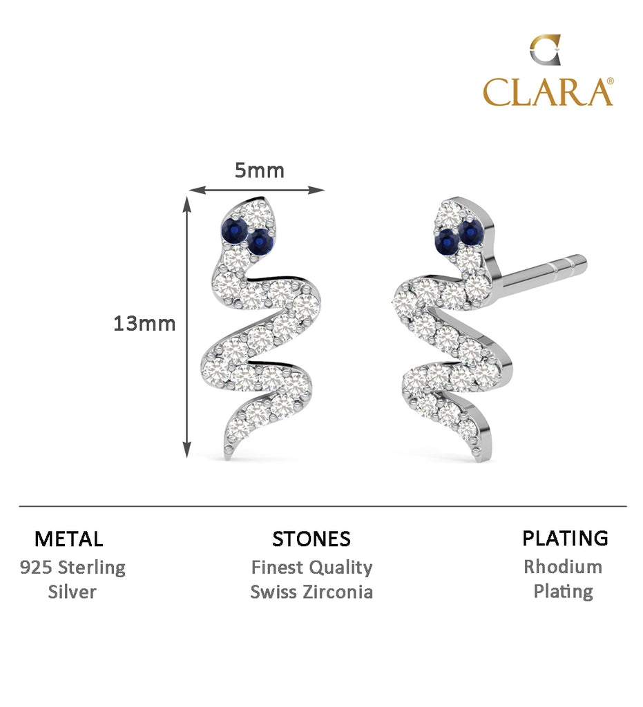 CLARA 925 Sterling Silver Snake small Studs Earrings  