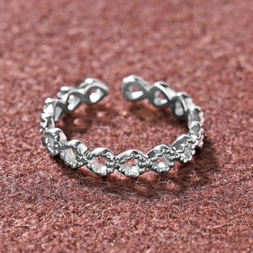 CLARA Pure 925 Sterling Silver Line of Heart Finger Ring 