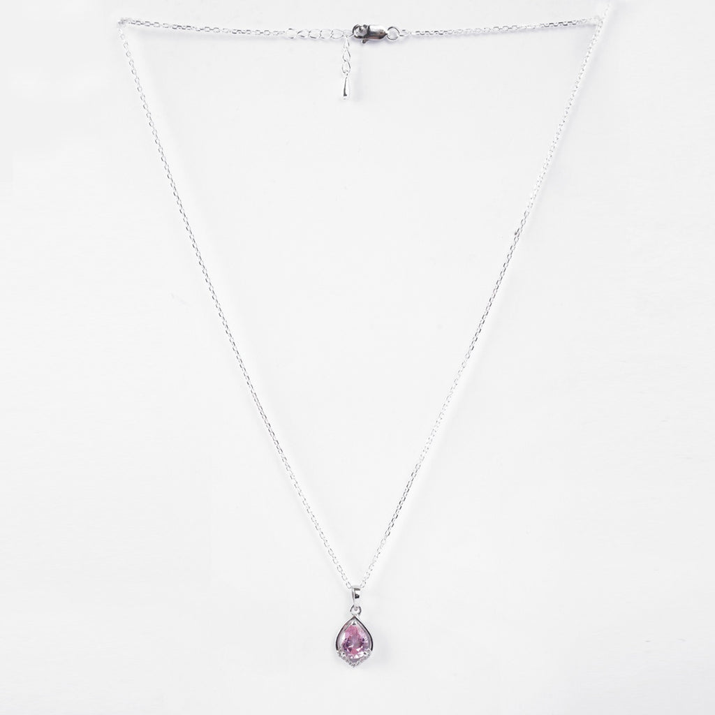 Silver Jino Pink Pear Solitaire Pendant Chain