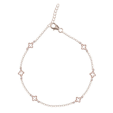 CLARA 925 Sterling Silver Flower Anklet Payal ( Single ) Adjustable Chain, Rose Gold Plated Gift for Women and Girls