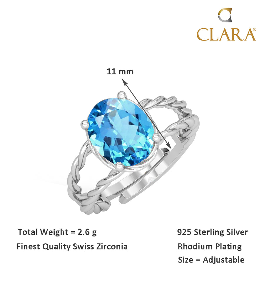 CLARA Pure 925 Sterling Silver BT Rope Finger Ring with Adjustable Band 