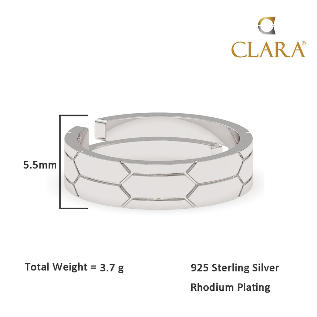 CLARA Real 925 Sterling Silver Hexagon Band Ring 