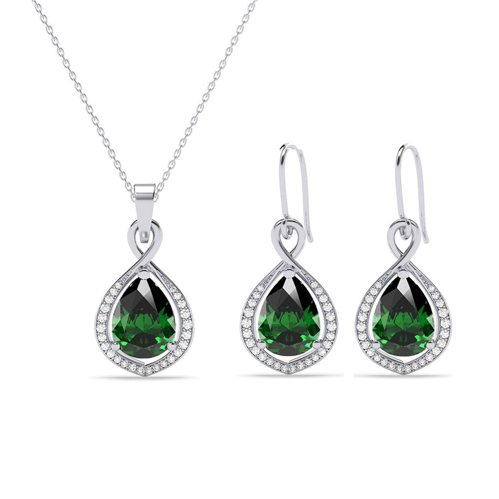 Silver Jino Green Solitaire Jewellery Set