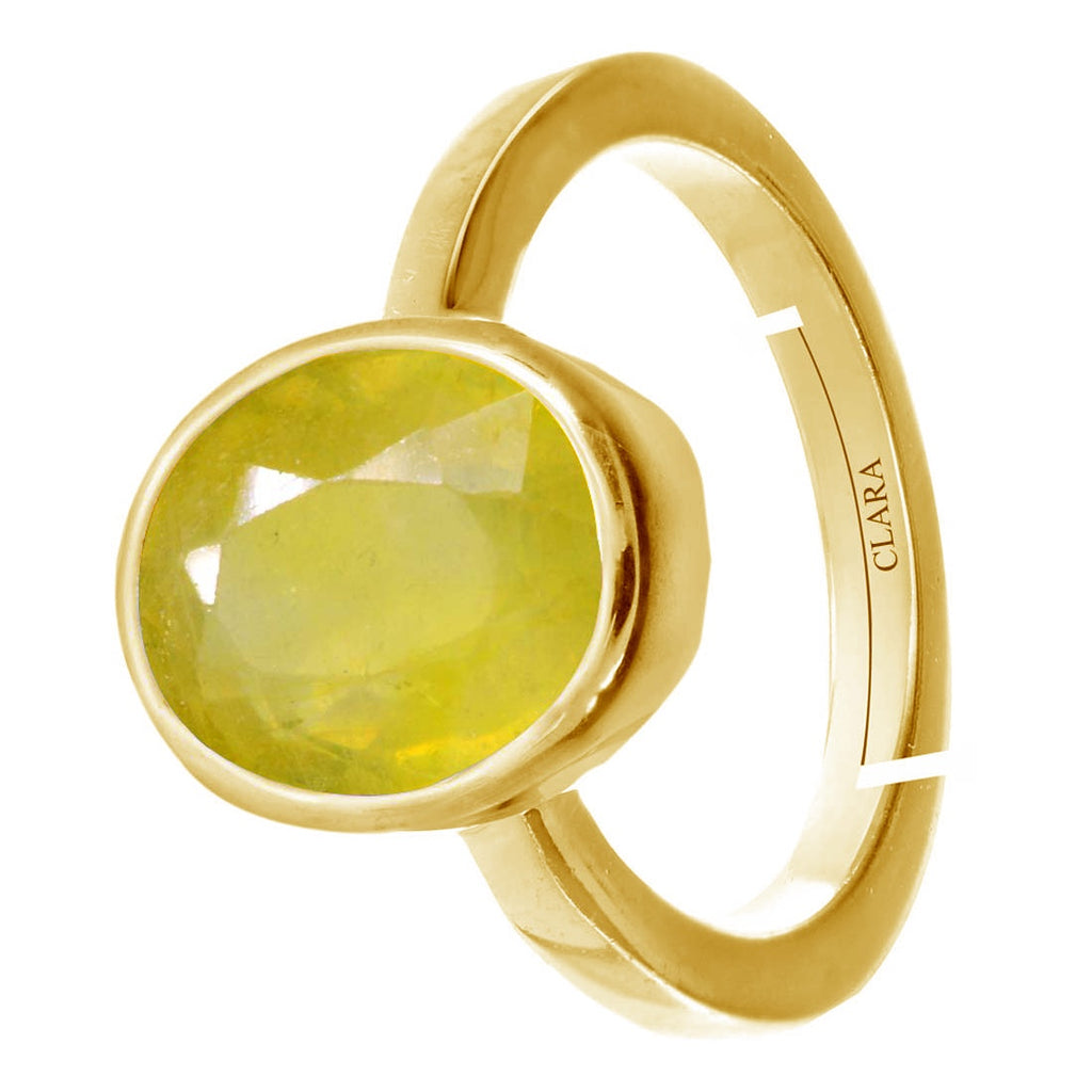 CLARA Certified Original Yellow Sapphire Pukhraj Gemstone 3.25 to 10.25 ratti or 3 to 9.3 carat Panchdhatu adjustable Ring for Men & Women