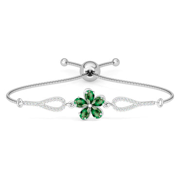 CLARA 925 Pure Silver Green Flower Hand Bracelet