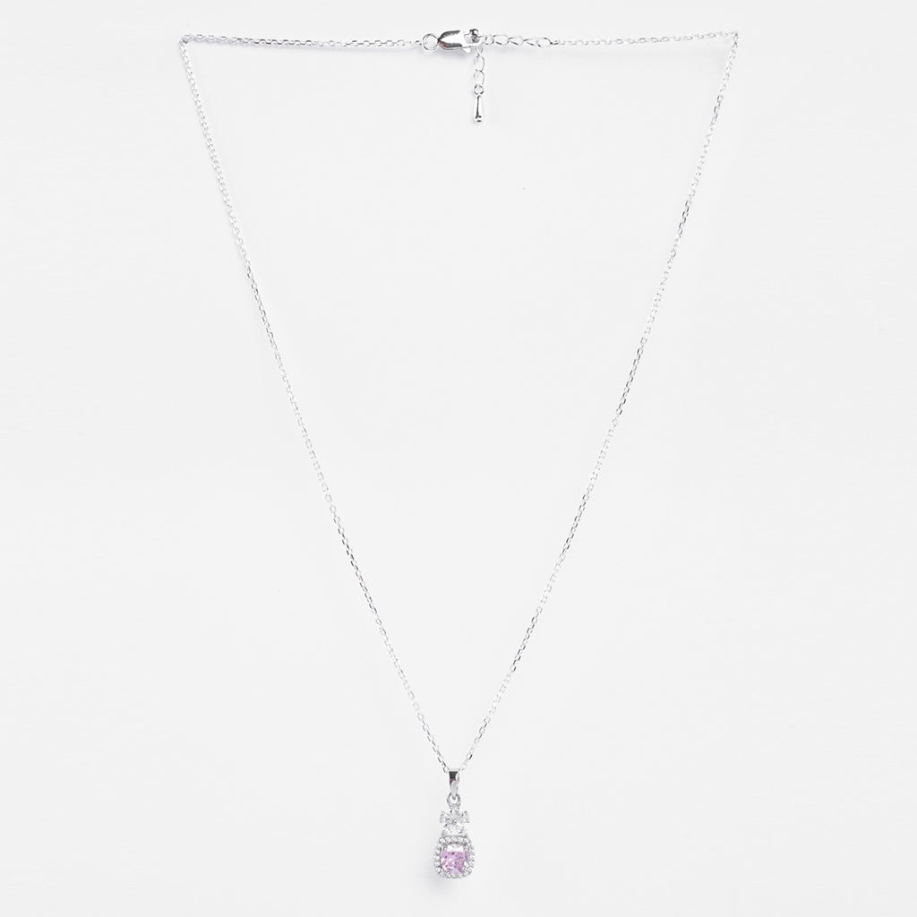 Silver Nera Pink Cushion Solitaire Pendant Chain