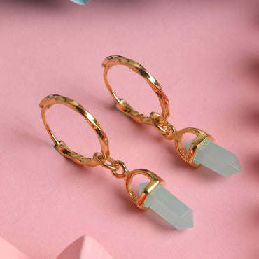 Silver Aqua Hoop Drop Earrings