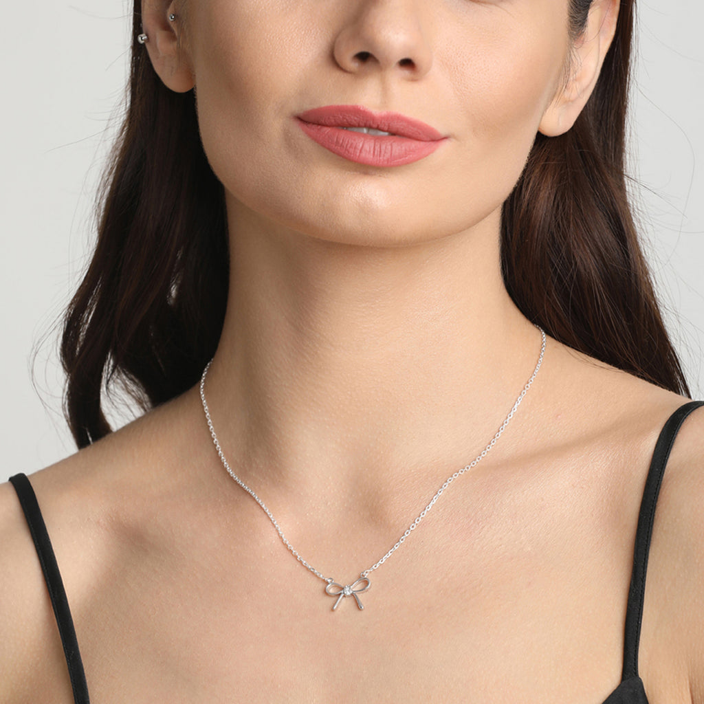 CLARA 925 Sterling Silver Bow Pendant Chain Necklace 