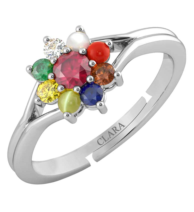 Attractive Multi-Color Nine Stone Navratna Ring in 14k Gold Plated 925  Silver - Lilu Jewels - 2441221