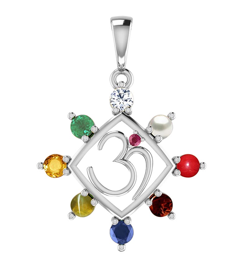 Clara 925 Sterling Silver Natural Certified Navratna Stone 9 gems Pendant Locket for Men and Women