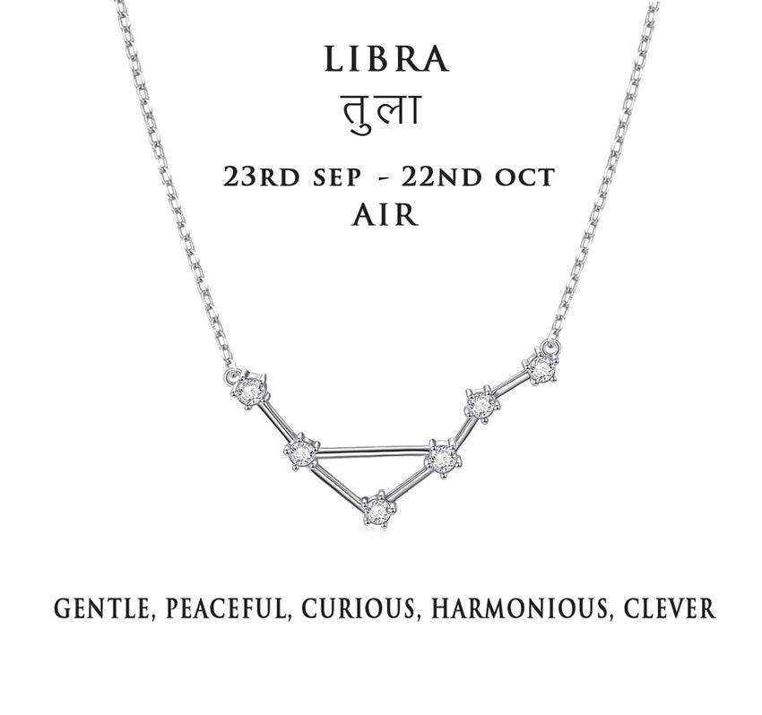 Libra Constellation Women's Necklace Zodiac Pendant Silver Chain –  Lulugem.com