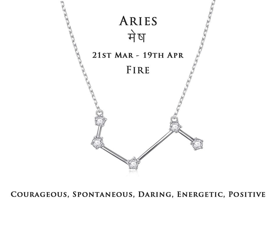 Silver Star Sign Aries Personalised Necklace | Engravers Guild