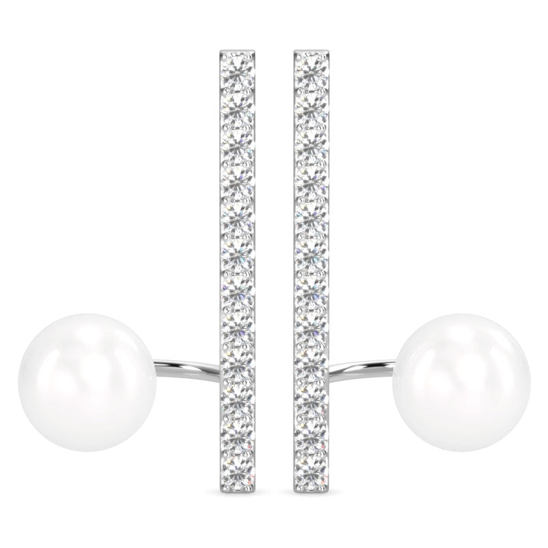 CLARA 925 Sterling Silver Pearl Ichika Earrings | Rhodium Plated, Swiss Zirconia , Screw Back | Gift for Women & Girls