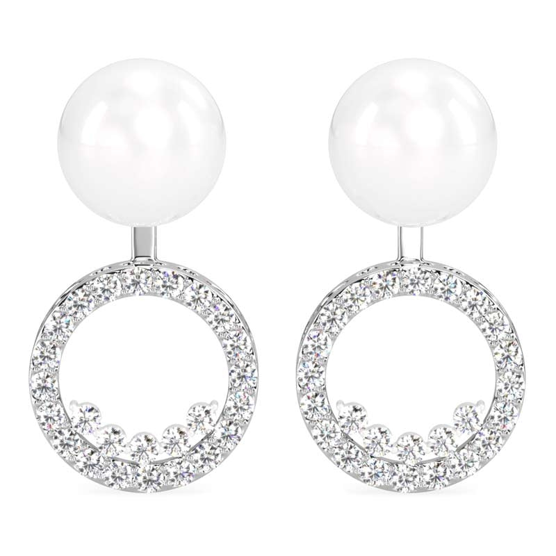 CLARA 925 Sterling Silver Pearl Detach Earrings | Rhodium Plated, Swiss Zirconia , Screw Back | Gift for Women & Girls