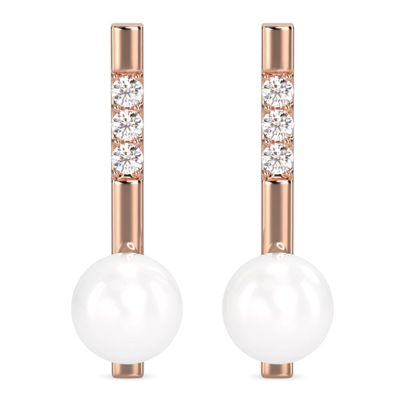 CLARA 925 Sterling Silver Pearl Rose Earrings | Rose Gold Rhodium Plated, Swiss Zirconia , Screw Back | Gift for Women & Girls