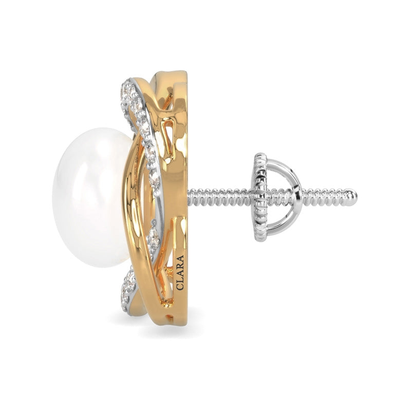 CLARA 925 Sterling Silver Real Pearl Stud knot Earrings | Gold Rhodium Plated, Swiss Zirconia , Screw Back | Gift for Women & Girls