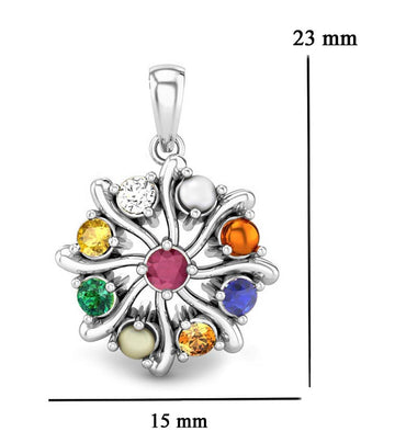 Clara 92.5 Sterling Silver Natural Certified Navratna Stone Nine Planets Pendant Locket for Men and Women