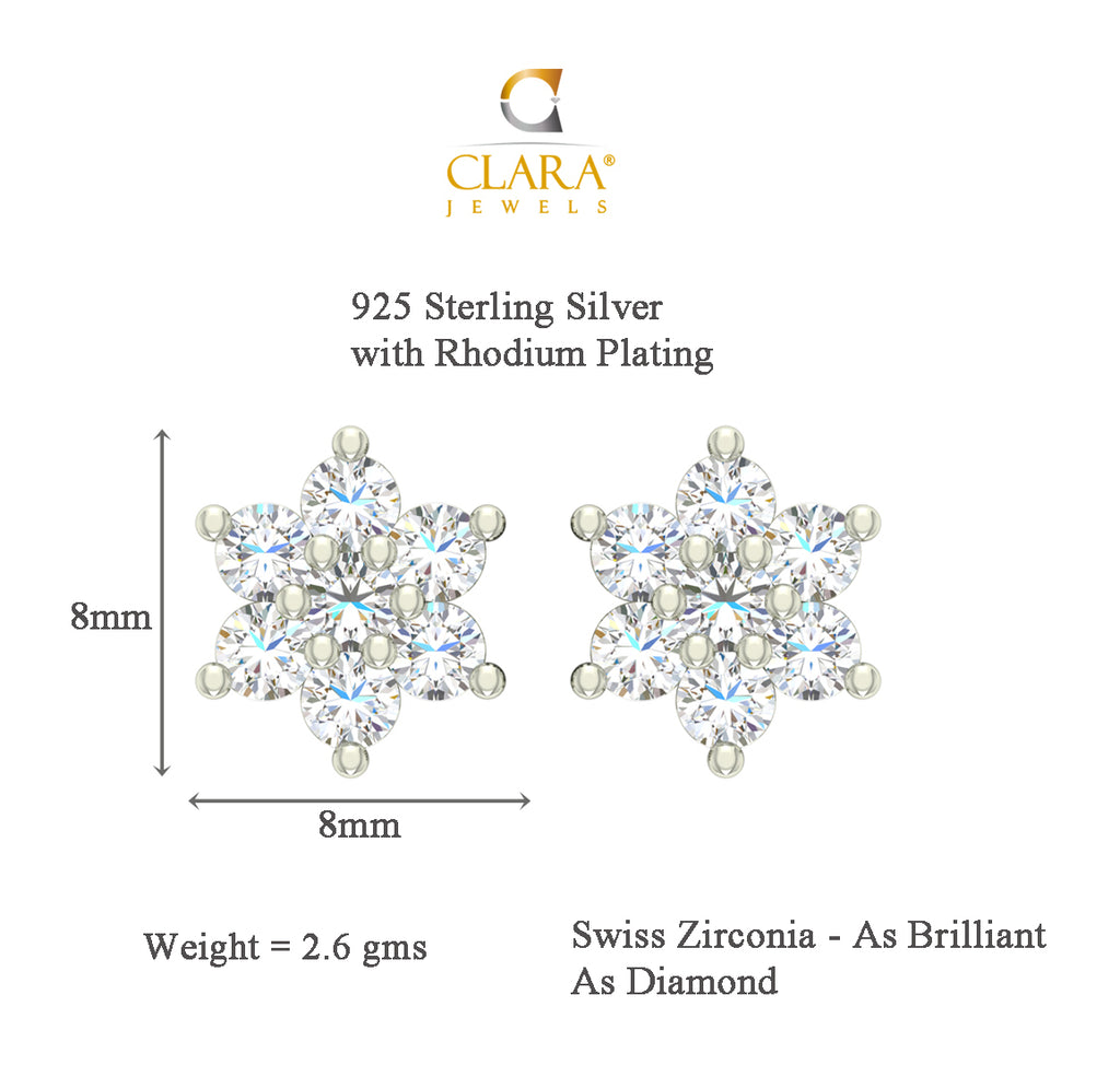 CLARA 925 Sterling Silver Swiss Zirconia Star Earring With Screw Back Gift for Women and Girls