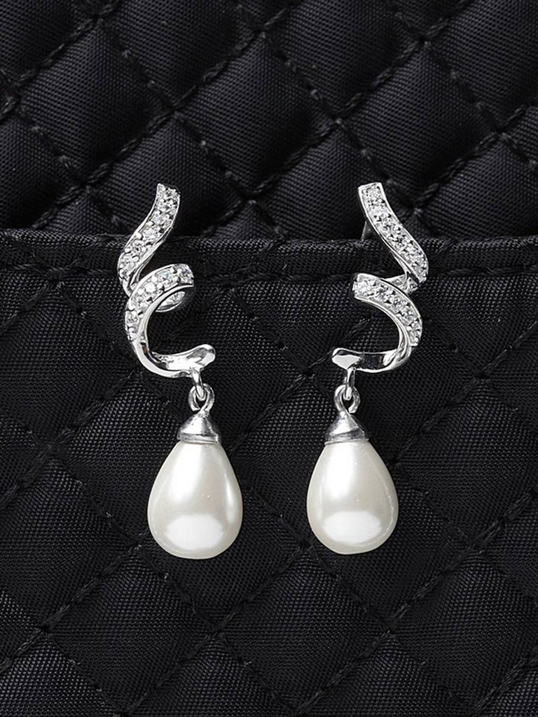 CLARA 925 Sterling Silver Pearl Twist Earrings | Rhodium Plated, Swiss Zirconia, Screw Back | Gift for Women & Girls