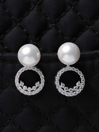 CLARA 925 Sterling Silver Pearl Detach Earrings | Rhodium Plated, Swiss Zirconia , Screw Back | Gift for Women & Girls