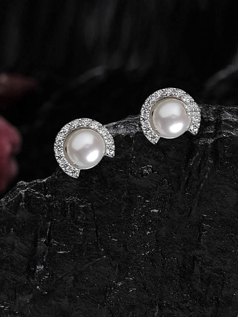 CLARA 925 Sterling Silver Real Pearl AKI Pendant Earring Chain Jewellery Set