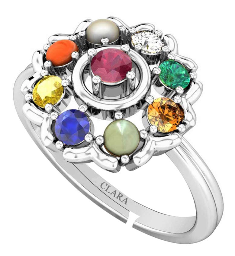Amazon.com: Exotic India Navaratna Ring - Sterling Silver Ring Size 9:  Clothing, Shoes & Jewelry