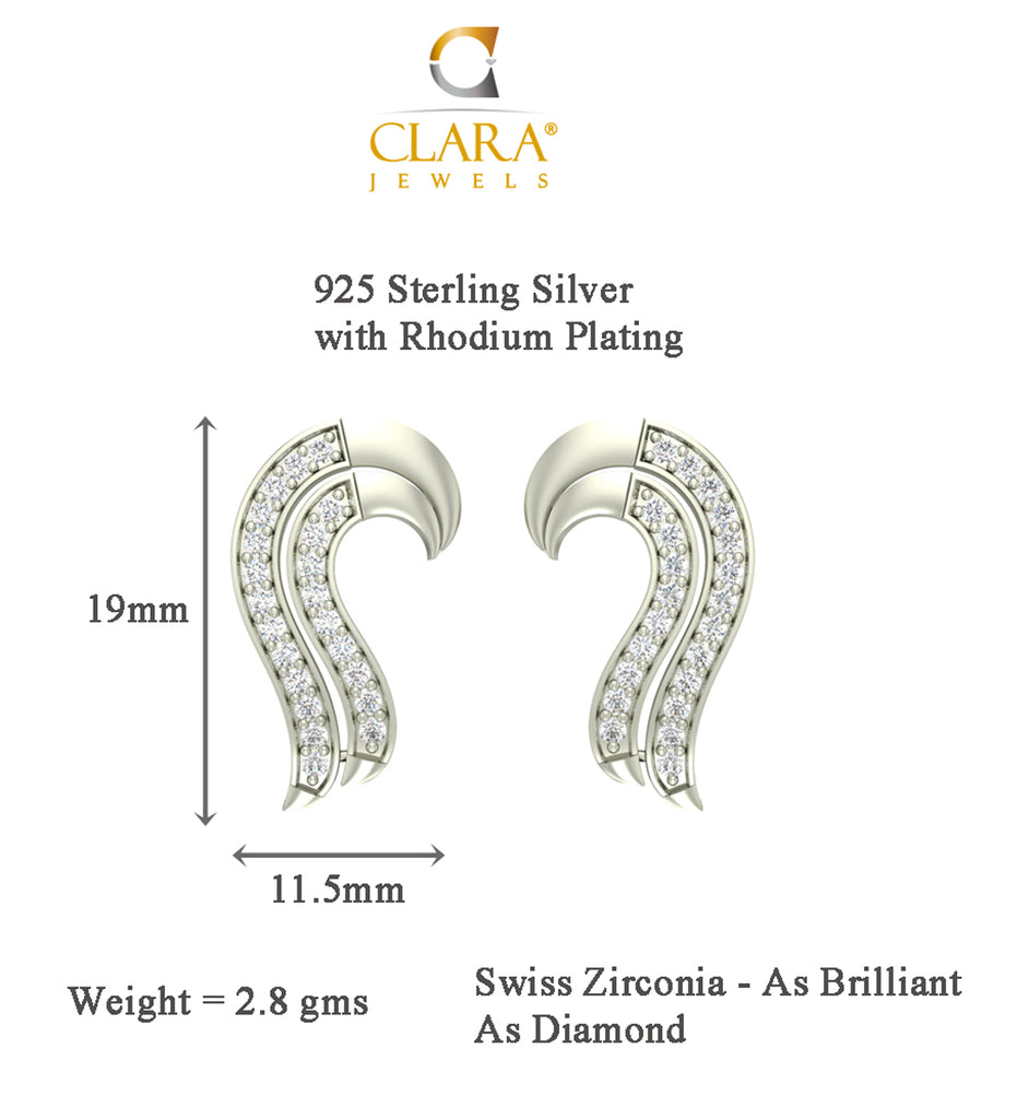 CLARA 925 Sterling Silver Swiss Zirconia Zoe Earring With Screw Back Gift for Women and Girls