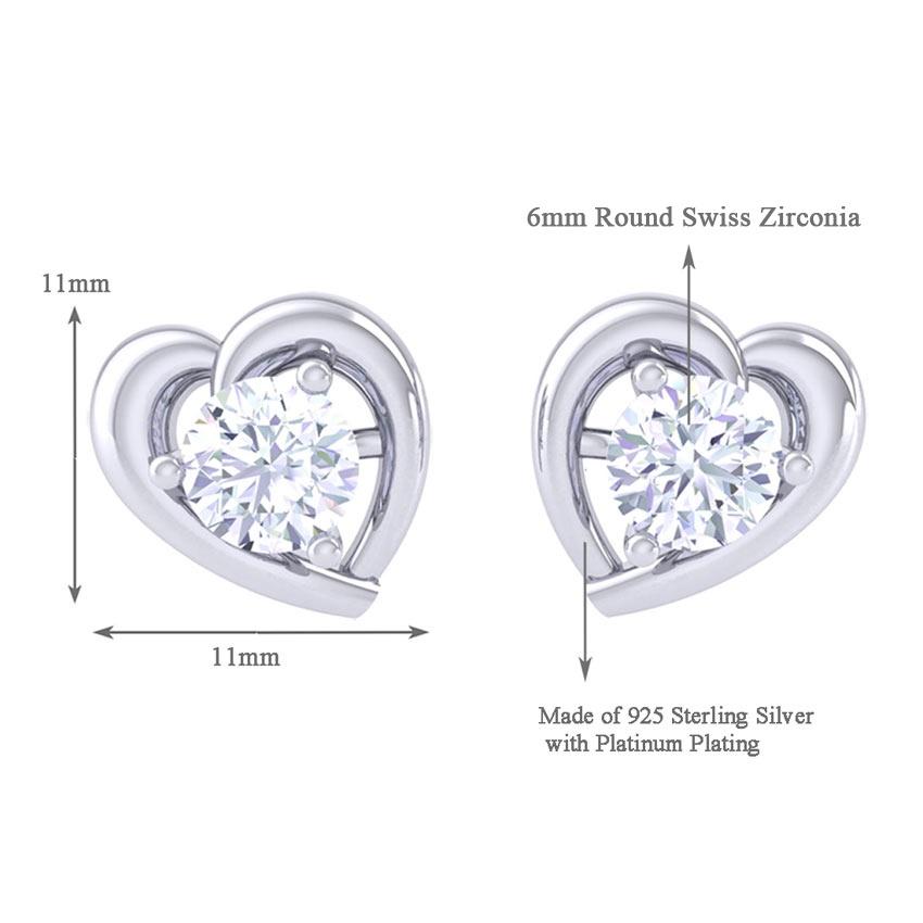 Clara Made with Swiss Zirconia 925 Sterling Silver Platinum Plated Heart Solitaire Earring Gift For Women & Girls