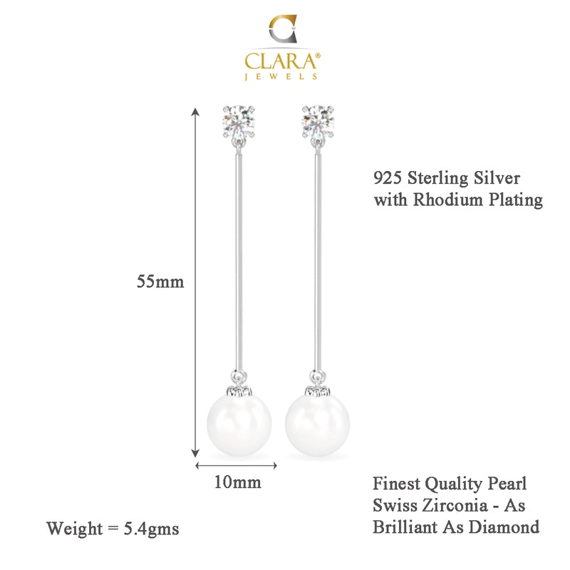 CLARA 925 Sterling Silver Pearl Yua Earrings | Rhodium Plated, Swiss Zirconia , Screw Back | Gift for Women & Girls