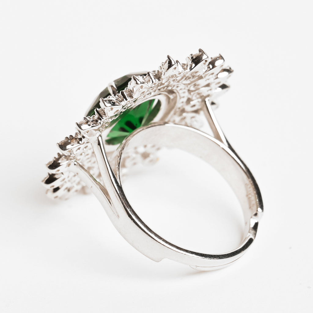 Clara 925 Sterling Silver Emerald Adjustable Cocktail Ring 