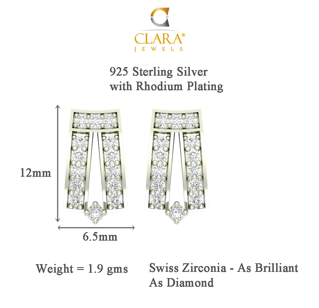 CLARA 925 Sterling Silver Swiss Zirconia Ayla Earring With Screw Back Gift for Women and Girls