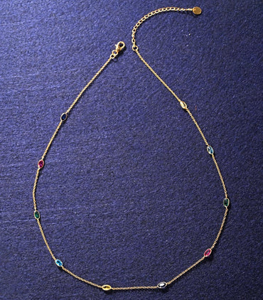 CLARA 925 Sterling Silver Multicolor Charm Minimal Necklace Chain 