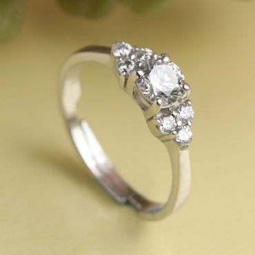 CLARA 925 Sterling Silver Cute Ring with Adjustable Band Rhodium Plated, Swiss Zirconia Gift for Women & Girls