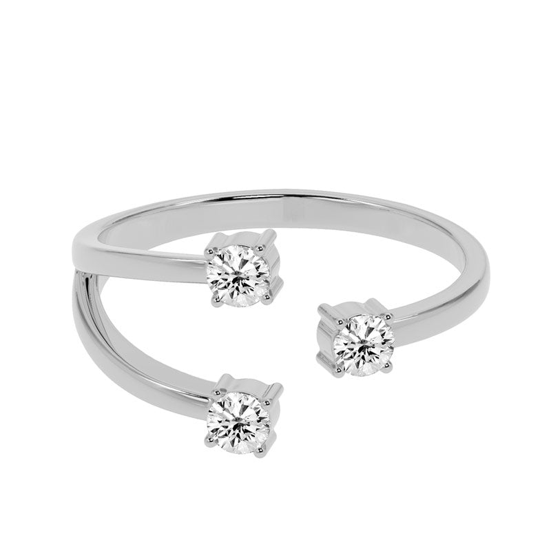 CLARA 925 Sterling Silver 3 Stone Open Ring Size Adjustable, Rhodium Plated, Swiss Zirconia Gift for Women & Girls