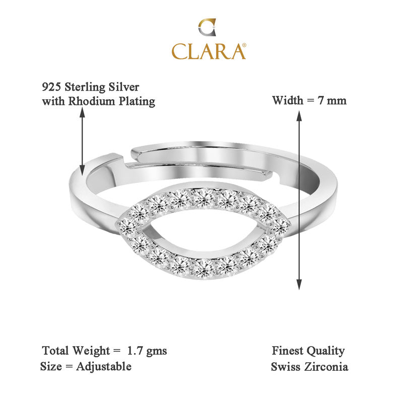 CLARA 925 Sterling Silver Eye Ring with Adjustable Band| Rhodium Plated, Swiss Zirconia Gift for Women & Girls