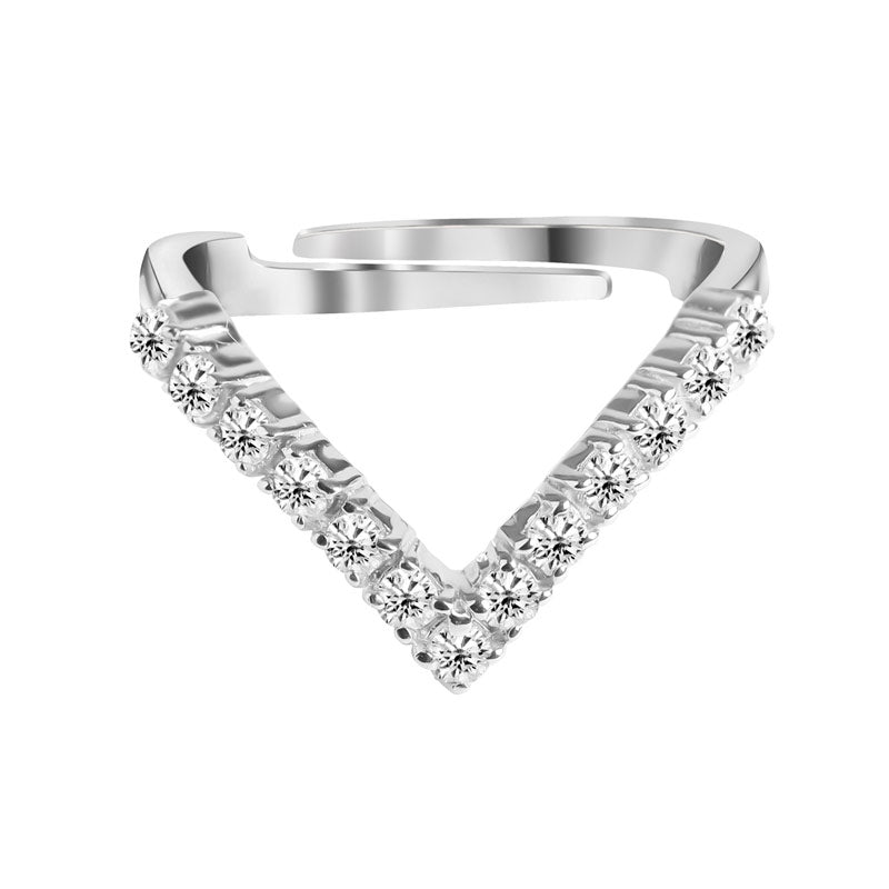 CLARA 925 Sterling Silver V Shape Ring with Adjustable Band Rhodium Plated, Swiss Zirconia Gift for Women & Girls