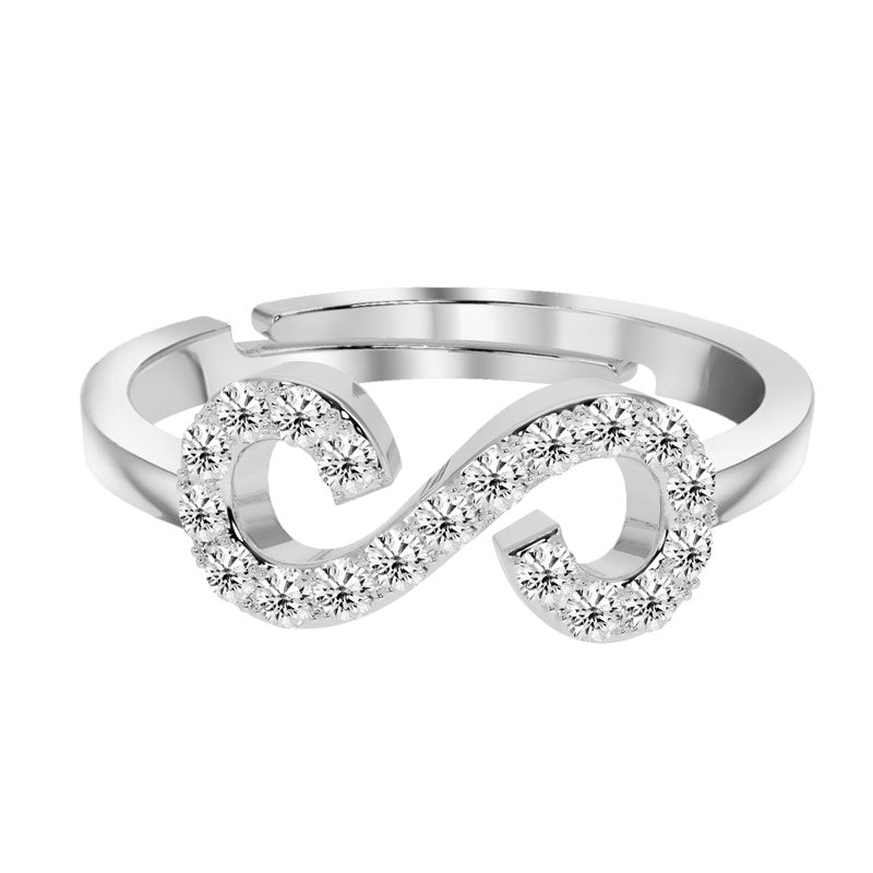 CLARA 925 Sterling Silver Infinity Ring with Adjustable Band Rhodium Plated, Swiss Zirconia Gift for Women & Girls