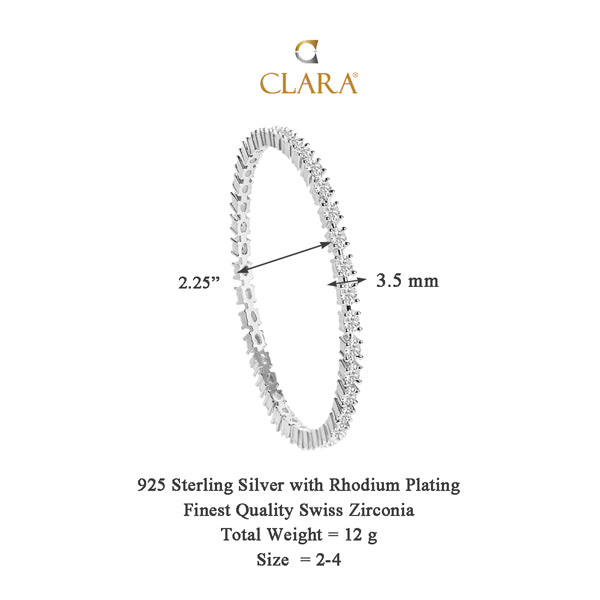 CLARA 925 Sterling Silver Oval Solitaire Bangle Swiss Zirconia, Rhodium Plated Gift for Women and Girls