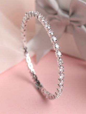 CLARA 925 Sterling Silver Oval Solitaire Bangle Swiss Zirconia, Rhodium Plated Gift for Women and Girls