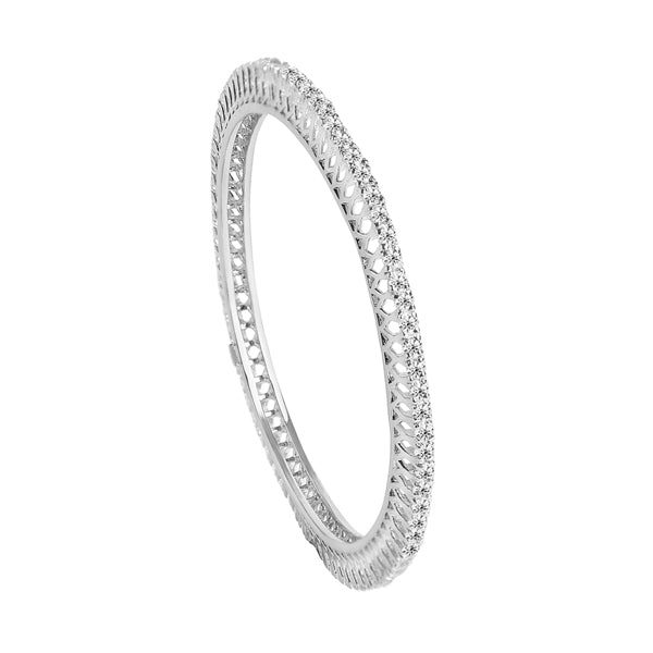 CLARA 925 Sterling Silver Classic Solitaire Bangle Swiss Zirconia, Rhodium Plated Gift for Women and Girls