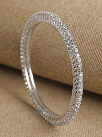 CLARA 925 Sterling Silver Classic Solitaire Bangle Swiss Zirconia, Rhodium Plated Gift for Women and Girls