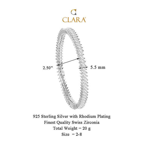 CLARA 925 Sterling Silver Marquise Solitaire Bangle Swiss Zirconia, Rhodium Plated Gift for Women and Girls